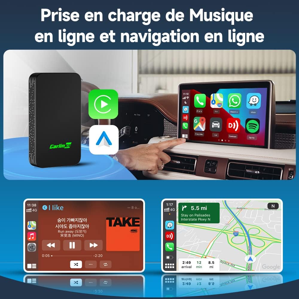 CarlinKit 5.0 carplay sans Fil et Android Auto sans Fil 2 en 1 Adaptateur