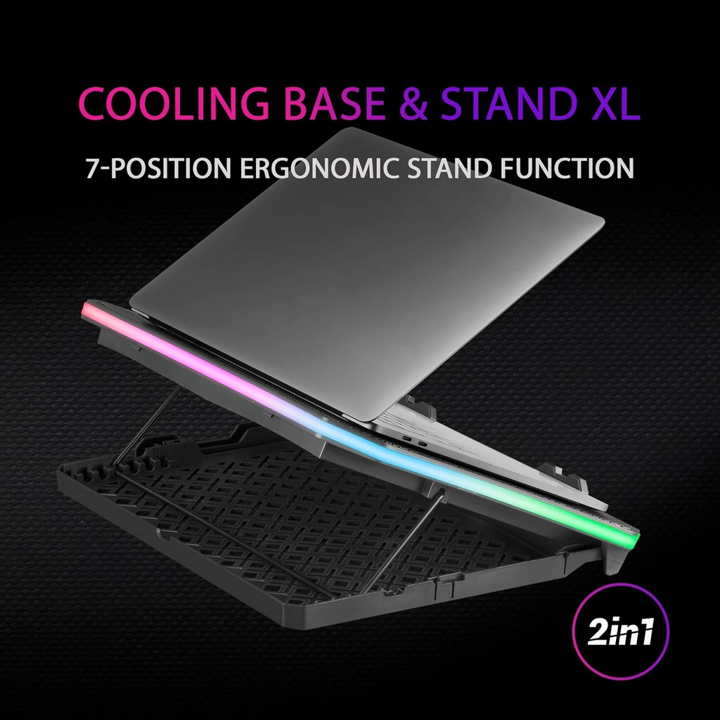 Mars Gaming MNBC6, Base de Refroidissement + Support XL 19'' ARGB, 3 Ventilateurs