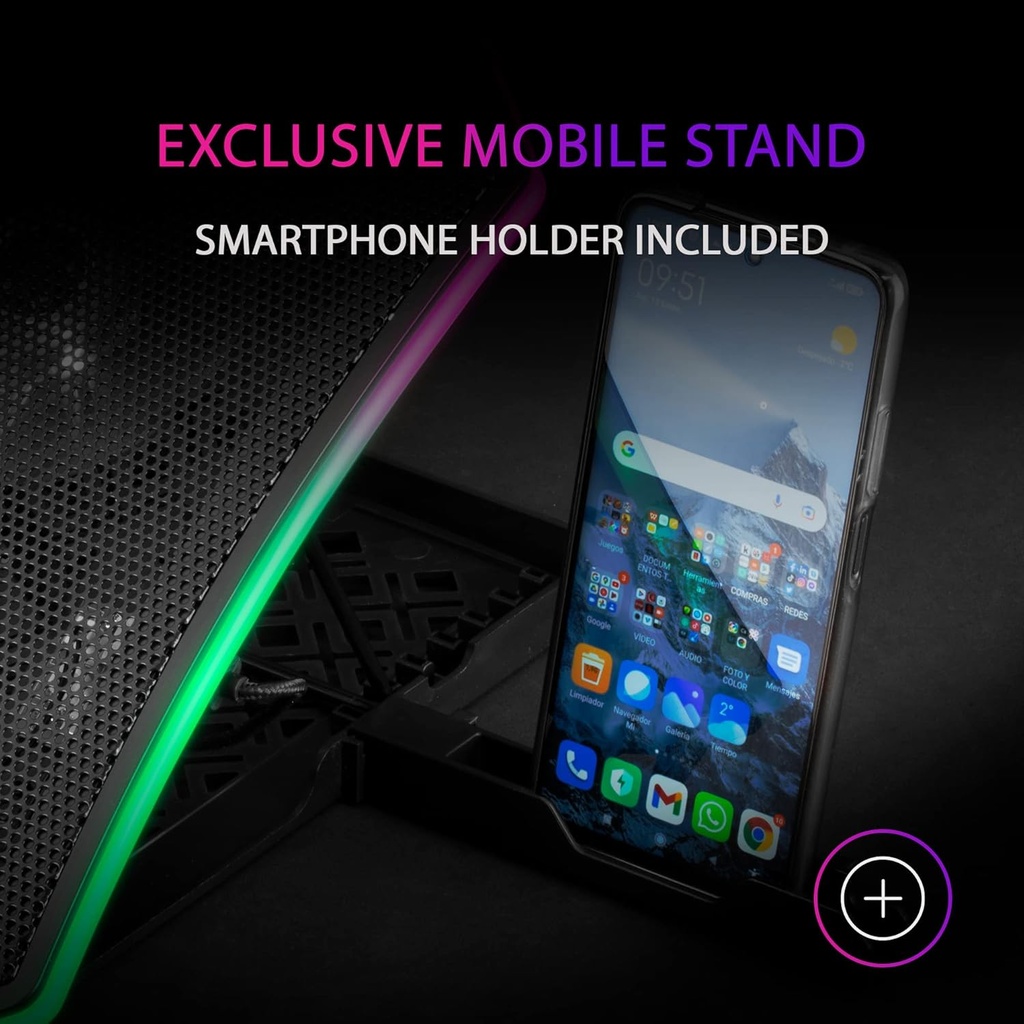 Mars Gaming MNBC6, Base de Refroidissement + Support XL 19'' ARGB, 3 Ventilateurs