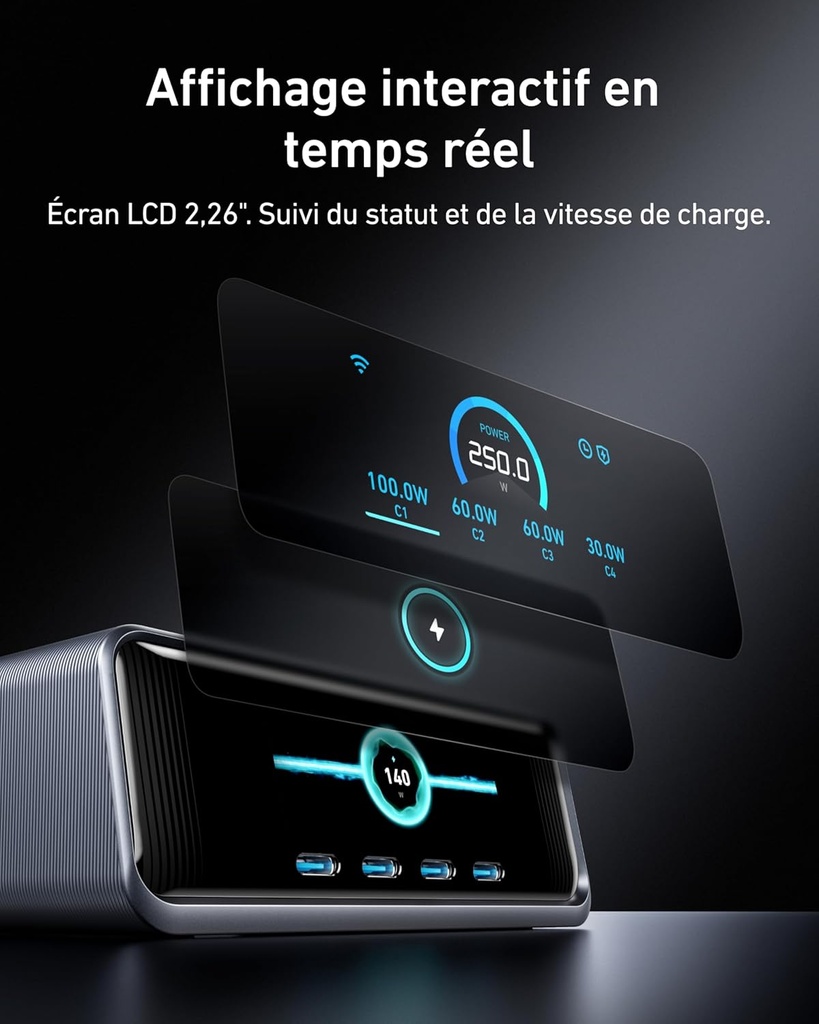 Chargeur USB C 250W Anker Prime, Station de Recharge Ultra-Rapide 6 Ports GaN