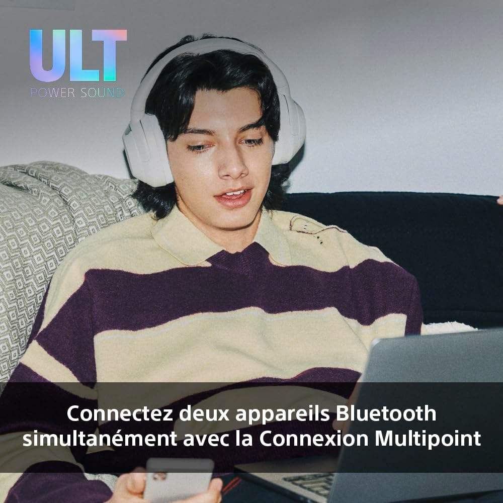 Sony ULT WEAR- Casque sans fil Bluetooth avec  réduction de bruit, qualité d'appel claire, jusqu'à 30 heures d'autonomie