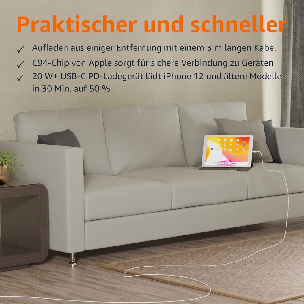 Amazon Basics Câble USB-2.0 type C vers Lightning  3 m, blanc