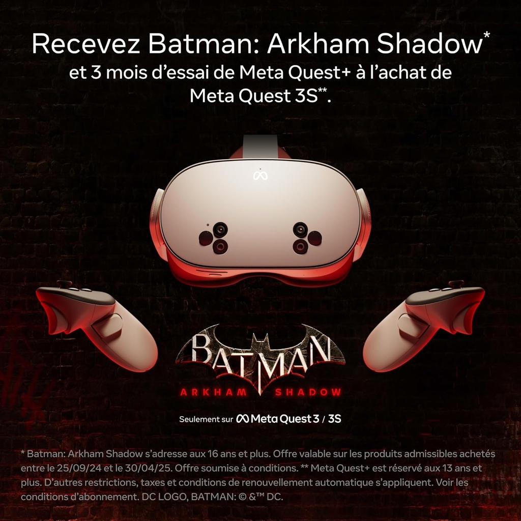 Meta Quest 3S 128 Go, Batman: Arkham Shadow, et Un essai de 3 Mois de Meta Quest+ Inclus – Casque Tout-en-Un