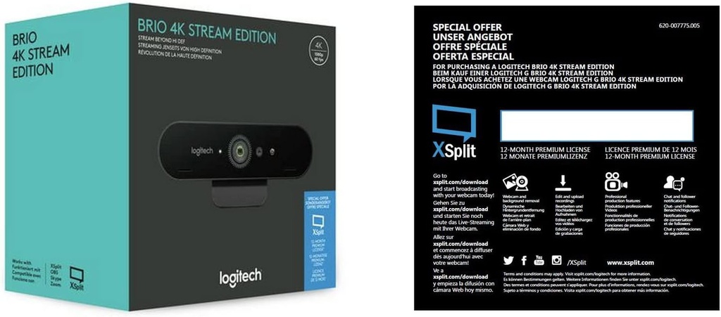 Logitech Brio Stream Webcam - Appels Vidéo HD Ultra 4K, Micro Anti-Bruit, Correction Automatique Lumière HD