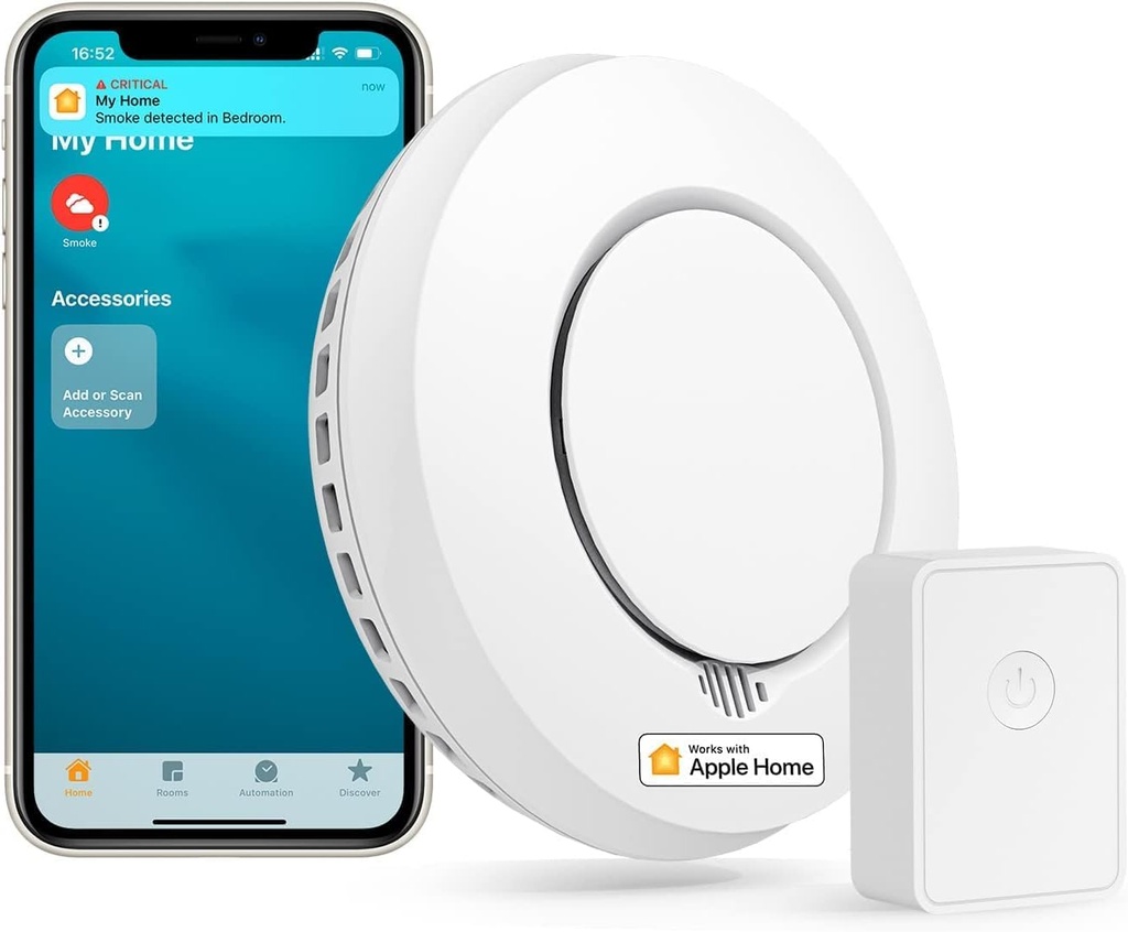 Meross, détecteur de fumée Wi-Fi intelligent avec hub, compatible HomeKit