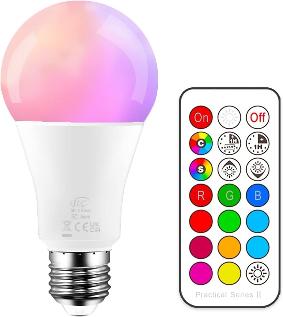 LC 85W Équivalent Ampoule Led Couleur Changement de couleur Dimmable E27 Edison RGBW Télécommande 