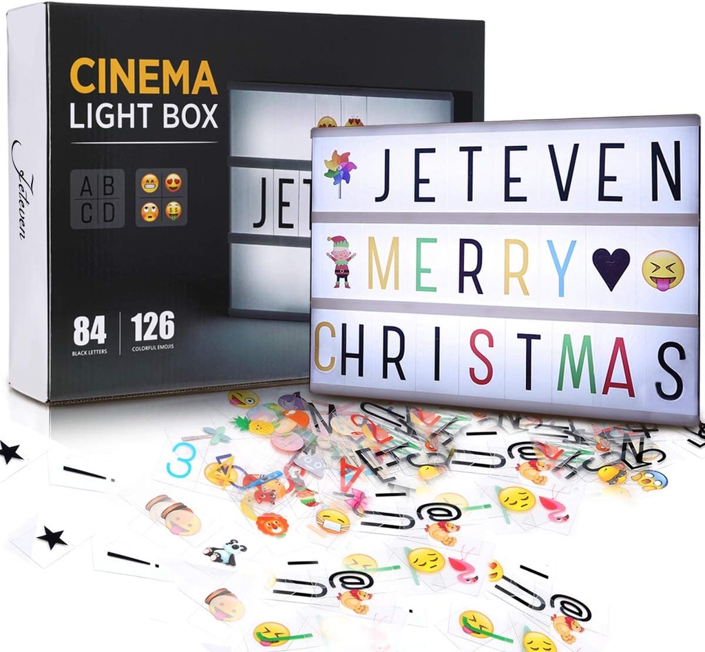 Jeteven Boîte Lumineuse avec 210 Lettres Coloris t Symboles Décoration Chambre Mariage Fête (Blanc)