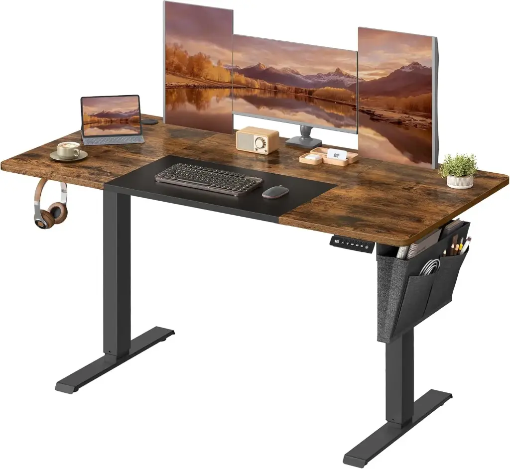 [LSD016X01 /LSD016KD01] SONGMICS Bureau Électrique Réglable en Hauteur, 140 x 60 cm, Marron Rustique et Noir d'encre