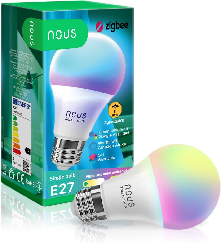 NOUS P3Z ZigBee 3.0 ampoule connectée led E27 RGB  Google Home Assistant  (Single)
