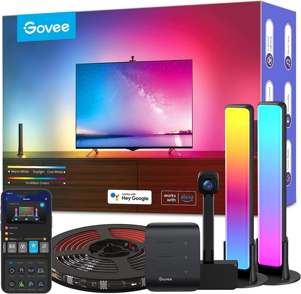 Govee LED Ensemble de TV Rétroéclairage avec Caméra,RGBIC Ruban LED pour TV 55-65 Pouces,APP Contrôle avec Alexa et Google Assistant
