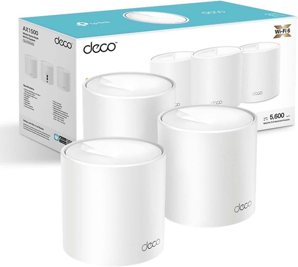 TP-Link Deco X1500 (Pack de 3) WiFi 6 AI Mesh Couverture de 520㎡,Compatible avec toutes les Box Fibre