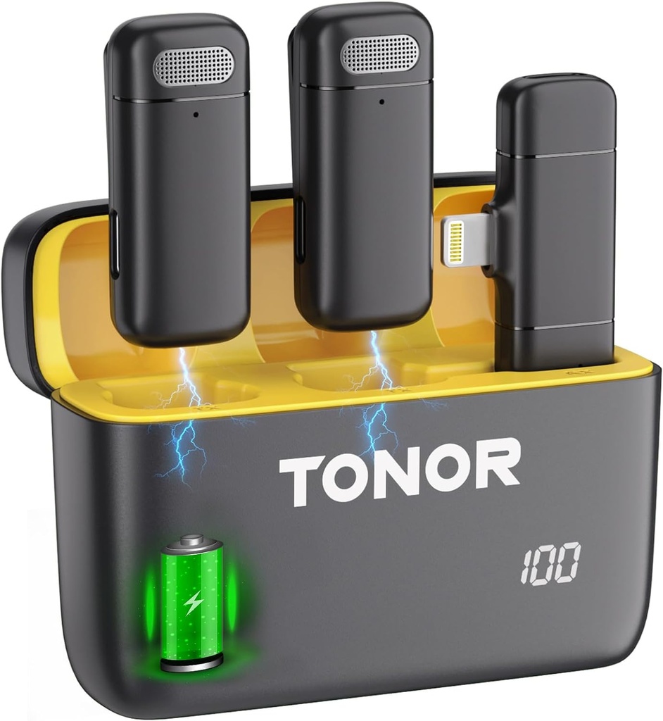 TONOR TL350, kit micro-cravate sans fil USB-C et Lightning avec boîtier de charge (Lightning TL350)