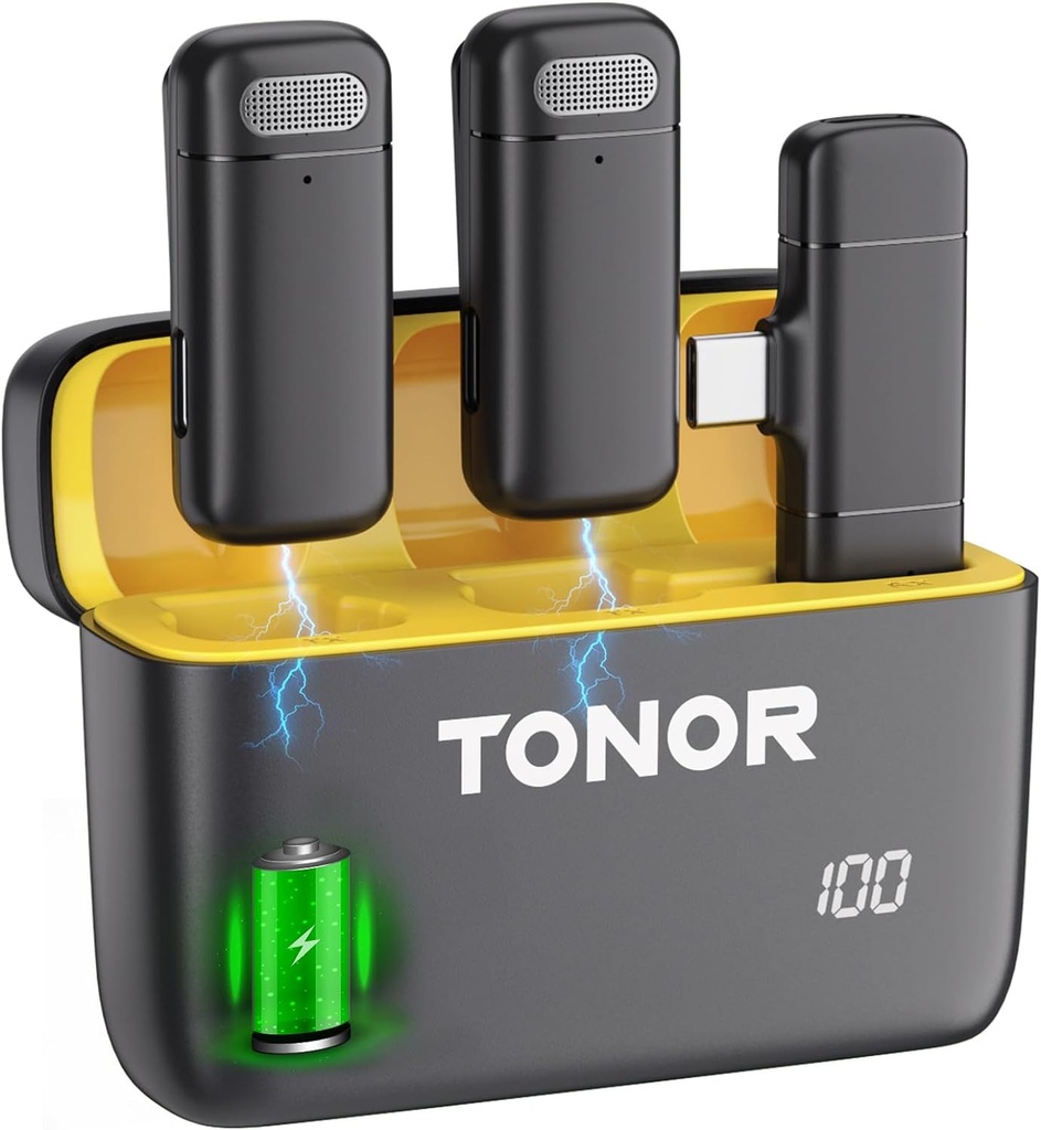 TONOR TL350, kit micro-cravate sans fil USB-C et Lightning avec boîtier de charge