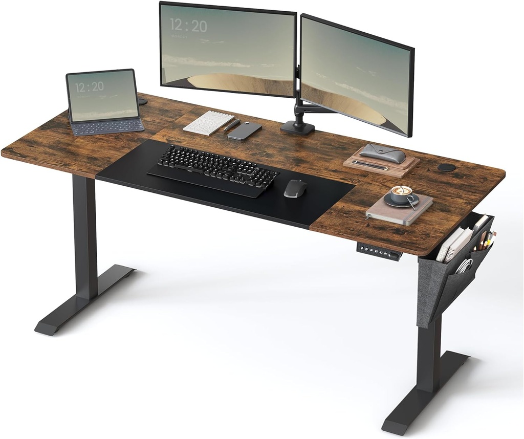 SONGMICS Bureau Assis Debout Électrique 70P x 160L x (72–120)H cm, 4 Hauteurs Mémorisables