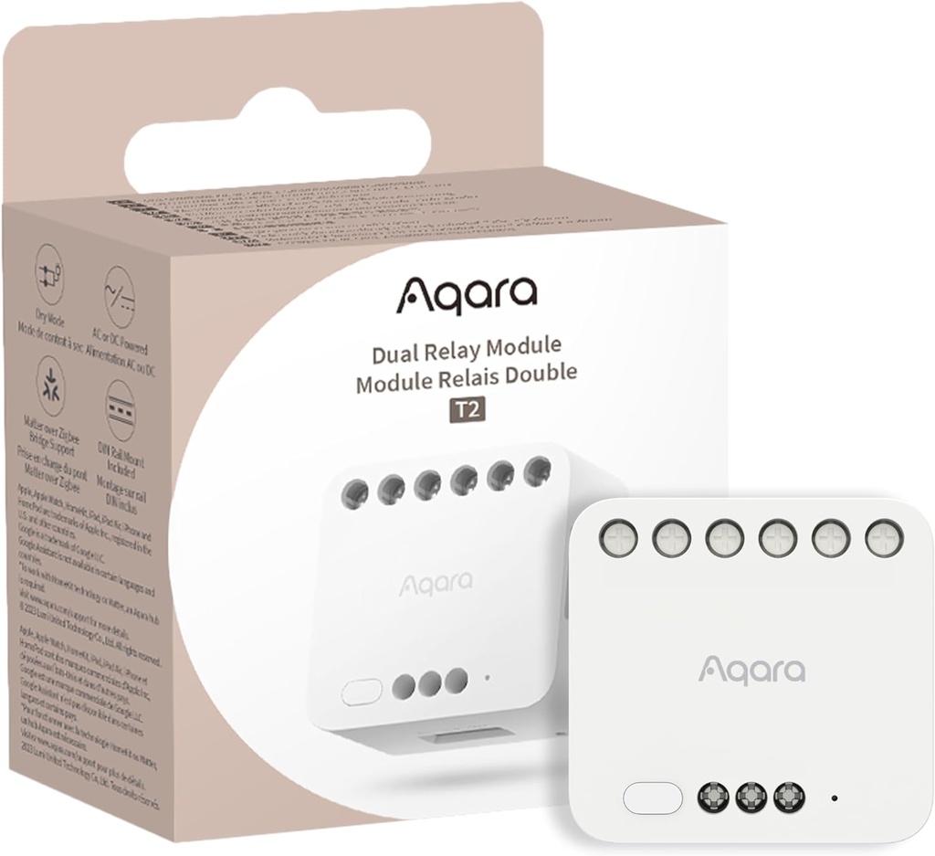 Aqara Module Relais Double T2 avec Matter, Nécessite HUB Aqara Zigbee 3.0 Supporte Homekit