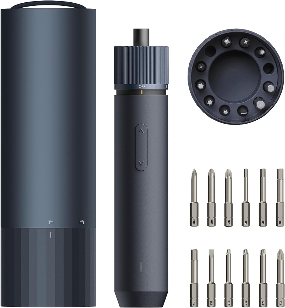 HOTO Tournevis électrique, mini  tournevis sans fil 3,6 V, 5 N.m 1500 mAh, 12 embouts 