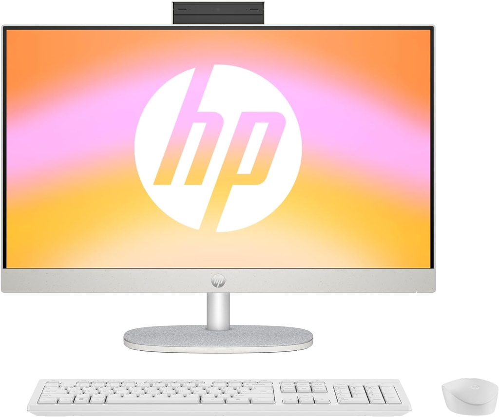  HP Ordinateur de bureau tout-en-un 23,8 pouces FHD-AMD Ryzen 5 7520U-8 Go de RAM DDR5-SSD 512 Go-AMD Radeon graphique-Windows 11 Famille QWERTZ-blanc
