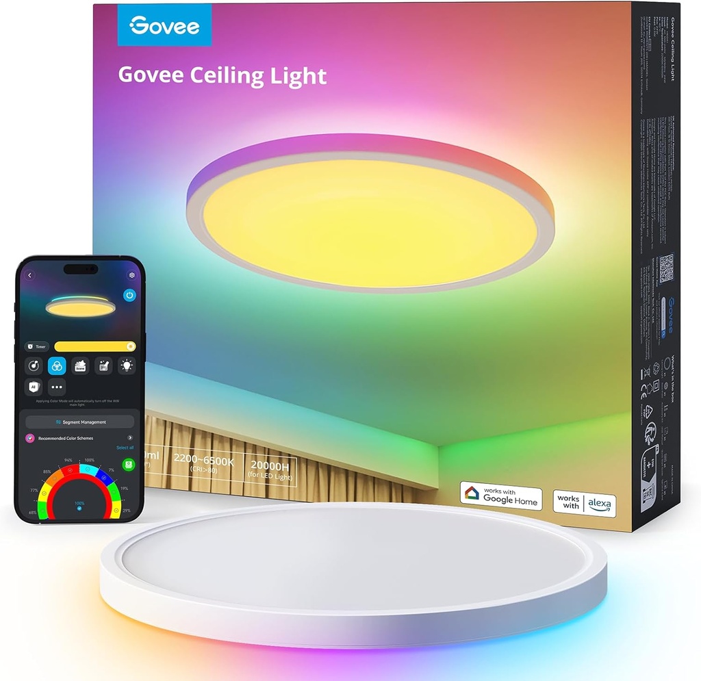 Govee Plafonnier LED RGBIC, Plafonnier Intelligent 30cm