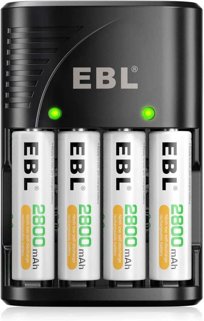 EBL Chargeur Universel de Piles, Chargeur Universel avec 4PCS AA Piles Rechargeables