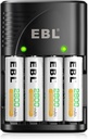 EBL Chargeur Universel de Piles, Chargeur Universel avec 4PCS AA Piles Rechargeables