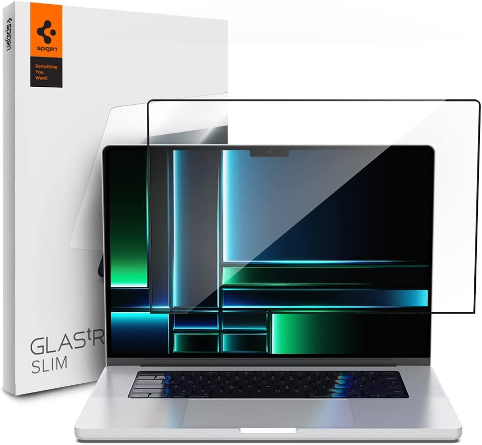 Spigen Glas.tR Slim Verre trempé pour Macbook Pro 14 Pouces (M3 / M3 Pro / M3 Max / M2 Pro / M2 Max / M1 Pro / M1 Max), Couverture complète, Extreme Résistant aux Rayures, Ultra Claire