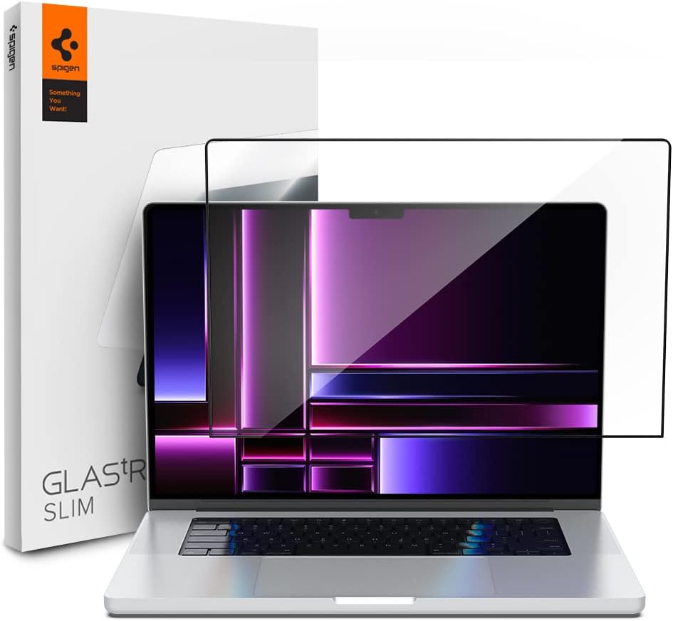 Spigen Glas.tR Slim Verre trempé pour Macbook Pro 16 Pouces (M3 / M3 Pro / M3 Max / M2 Pro / M2 Max / M1 Pro / M1 Max), Couverture complète, Extreme Résistant aux Rayures, Ultra Claire