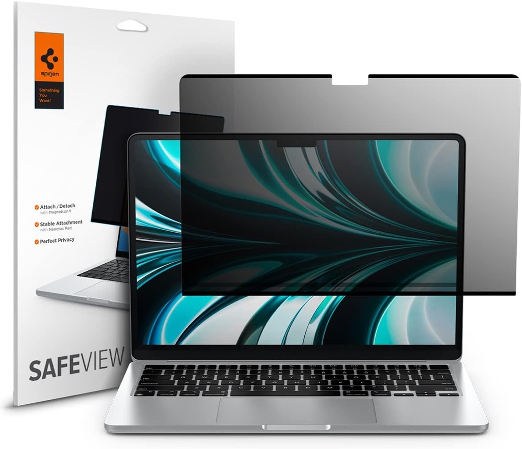 Spigen SafeView Filtre de Confidentialité Protection Écran pour MacBook Air 13.6 Pouces M3 (2024), M2 (2022), 