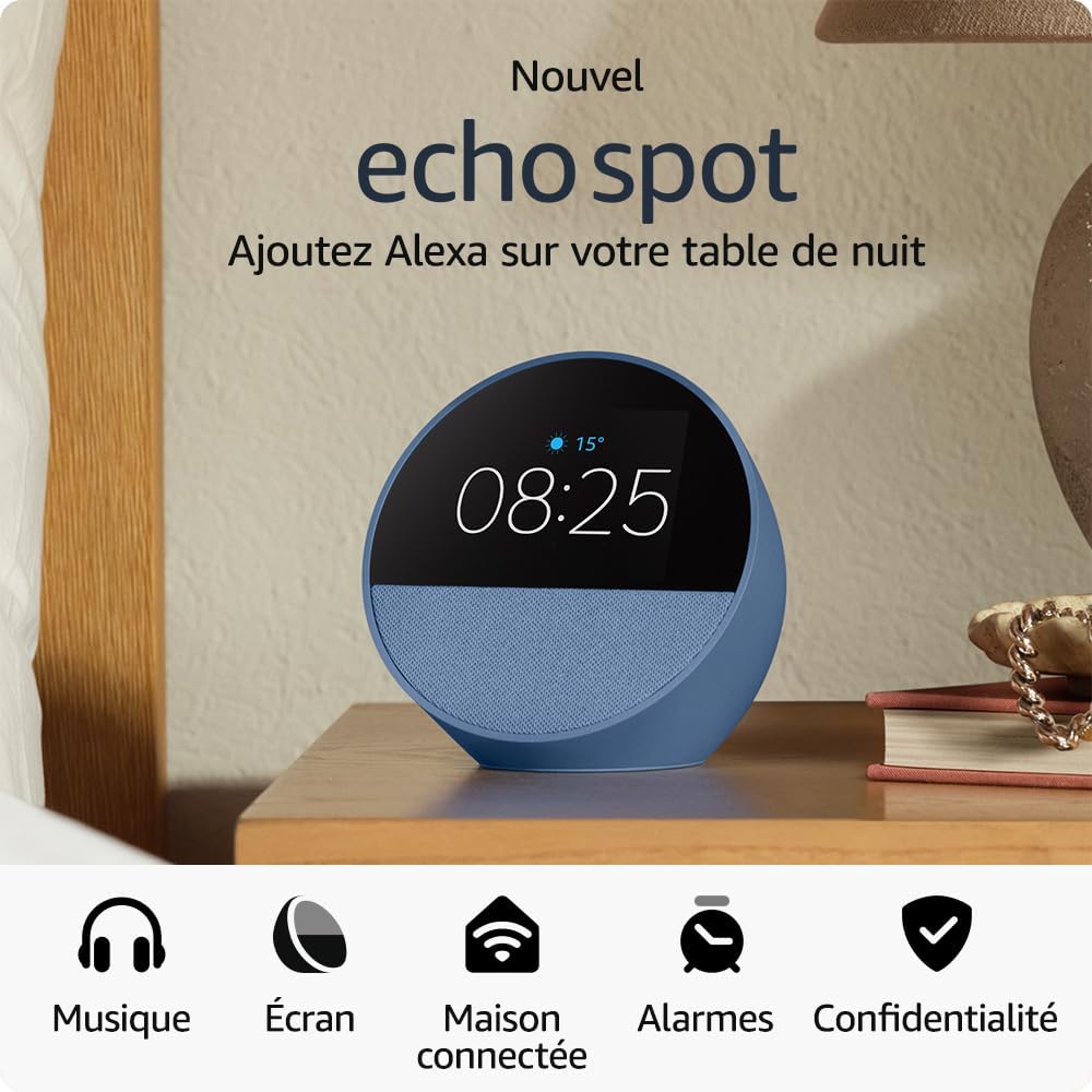 Nouvel Amazon Echo Spot (modèle 2024)  Réveil connecté (Bleu)