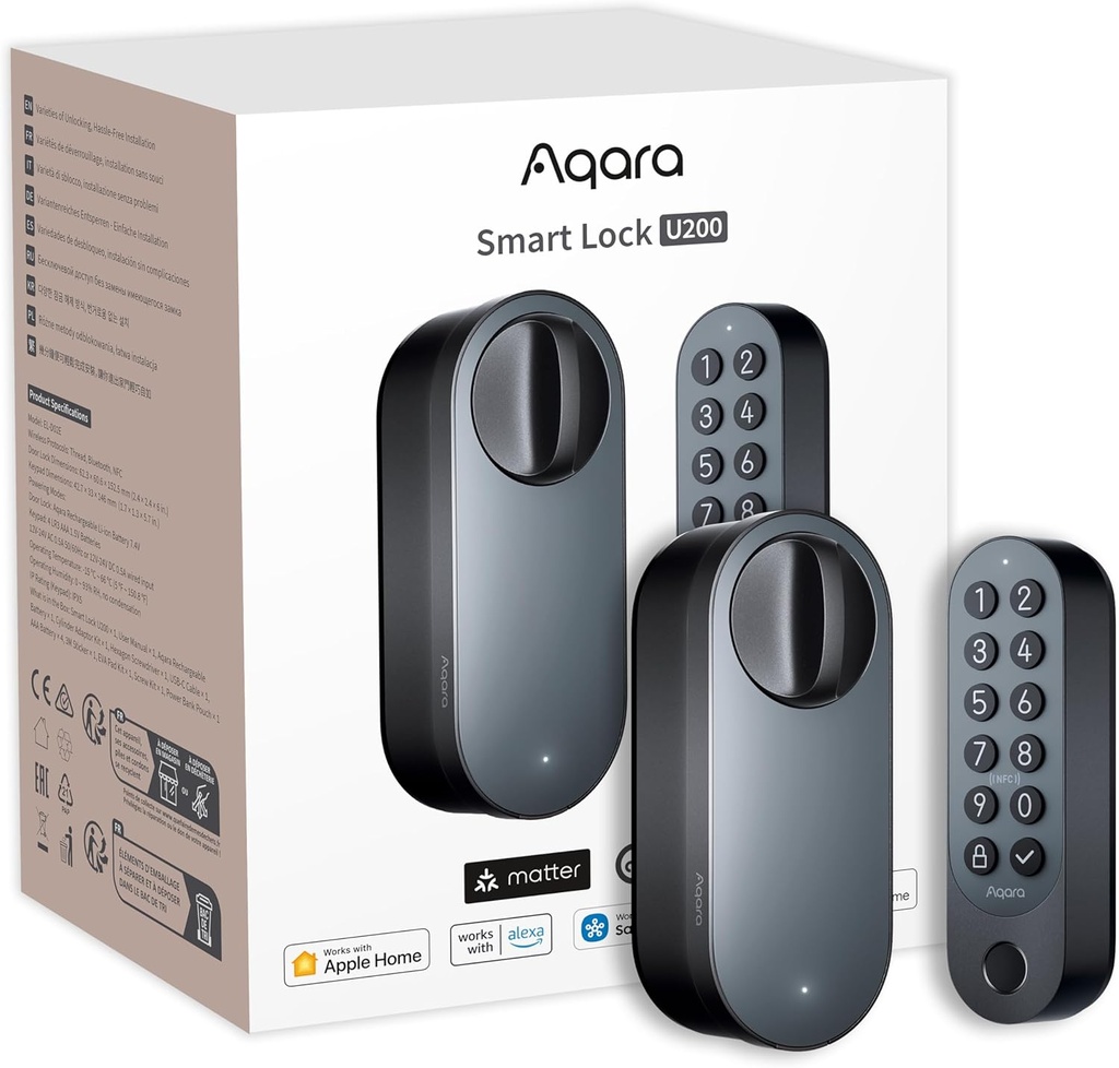 Aqara Serrure Connectée U200 avec Clavier à Empreinte Digitale,Compatible Apple Home