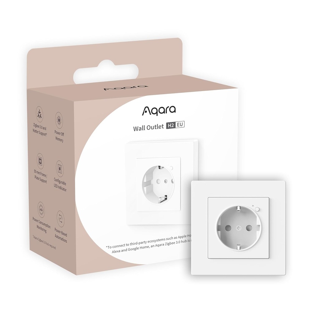 Aqara Prise Murale H2 EU avec Matter, HUB Zigbee 3.0 requis, 16A  HomeKit