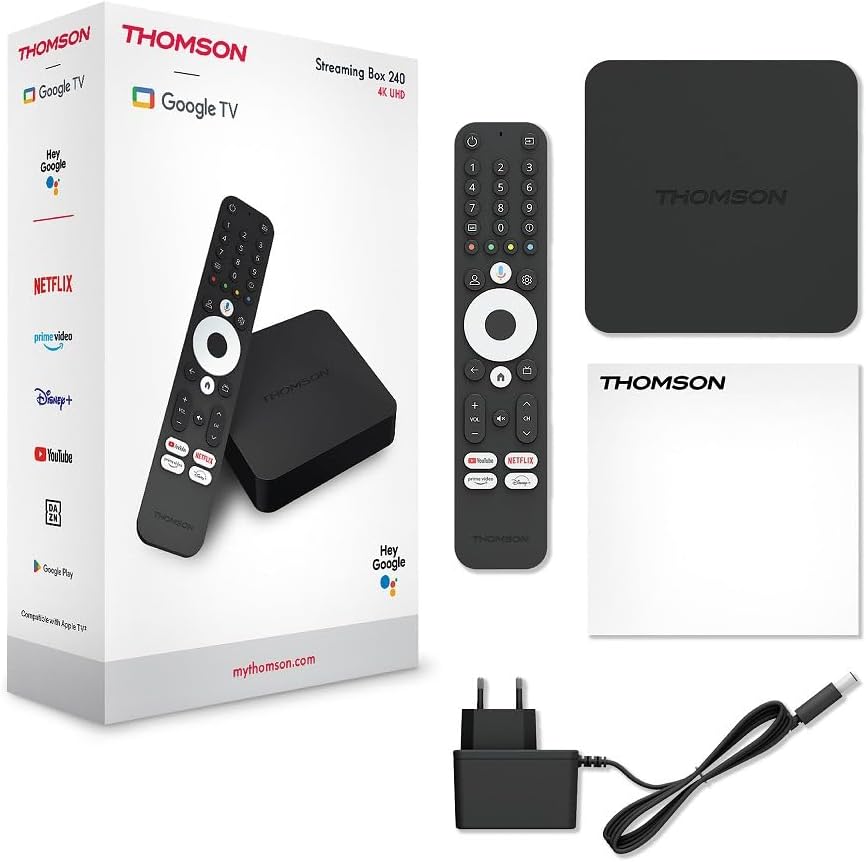[9120106661699] Thomson Streaming Box 240 – Box TV 4K UHD avec Google TV et Assistant Vocal