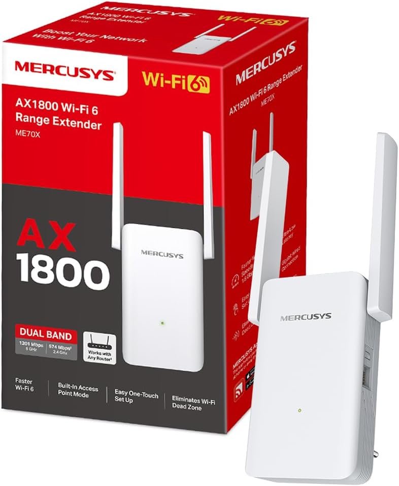 MERCUSYS Répéteur WiFi 6 ME70X, Amplificateur Bi-bande WiFi AX1800 Mbps