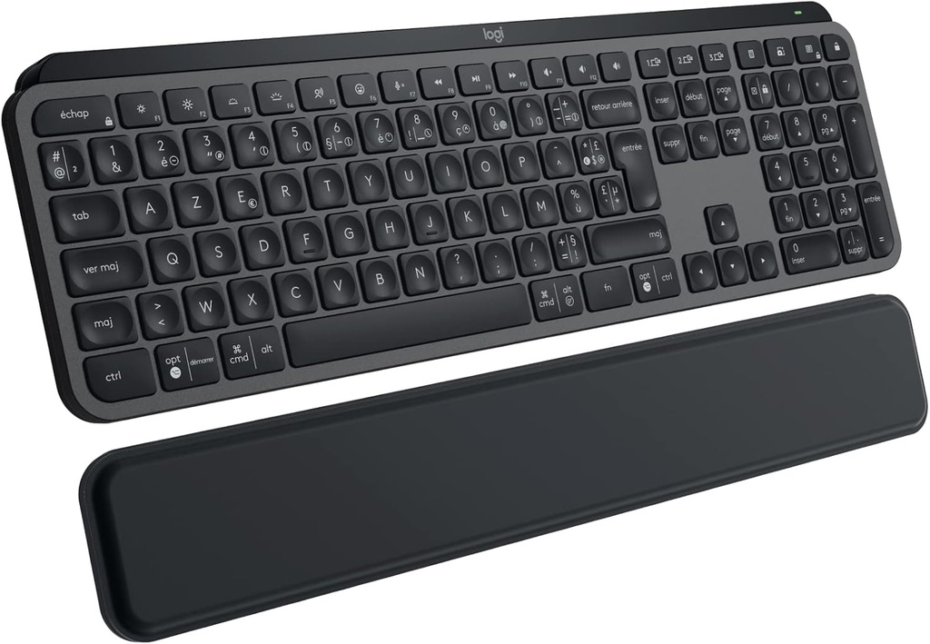 Logitech MX Keys S PLUS Clavier Sans Fil et Repose Poignet,Rétroéclairé, Ergonomiques, Programmables, Bluetooth(AZERTY  Gris)