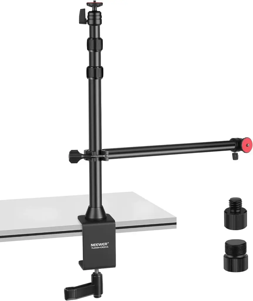 [TL253A+CR221A] NEEWER Support d'appareil Photo de Table avec Bras Flexible, Support de Lampe à Hauteur réglable avec Pince de Montage de Table, tête sphérique pivotante pour Appareil Photo Reflex numérique
