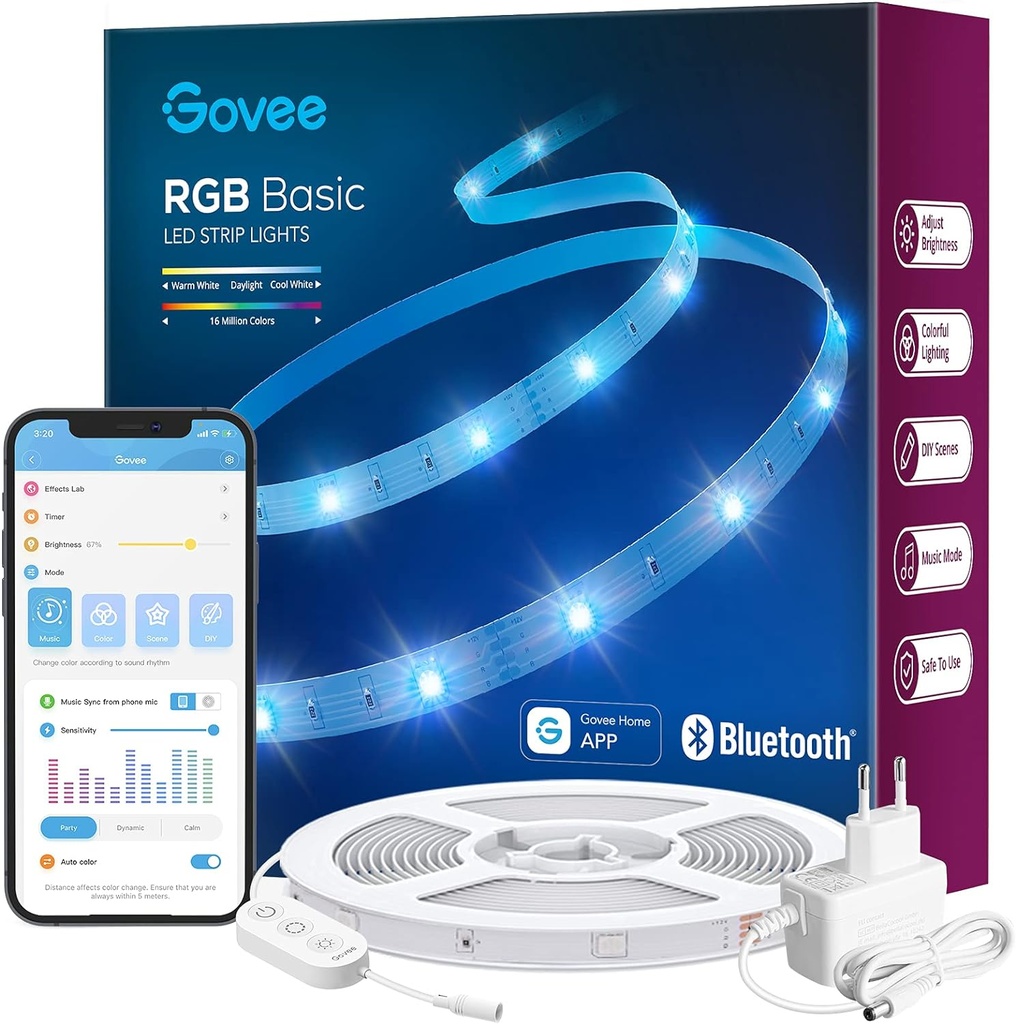 Govee Ruban LED, 10m Bluetooth RGB Bande LED Intellige, App Contrôlente H613B