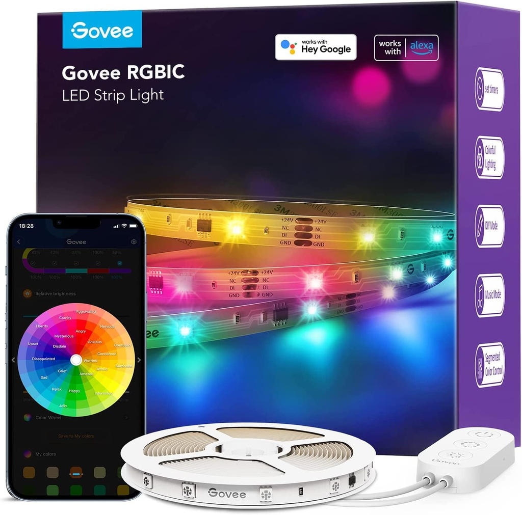 Govee RGBIC LED Strip Lights 10m fonctionnant avec Alexa et Google Assistant