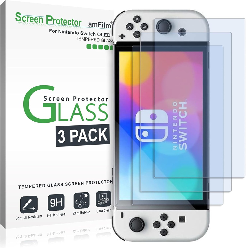amFilm, verre trempé pour Nintendo Switch OLED, pack de 3