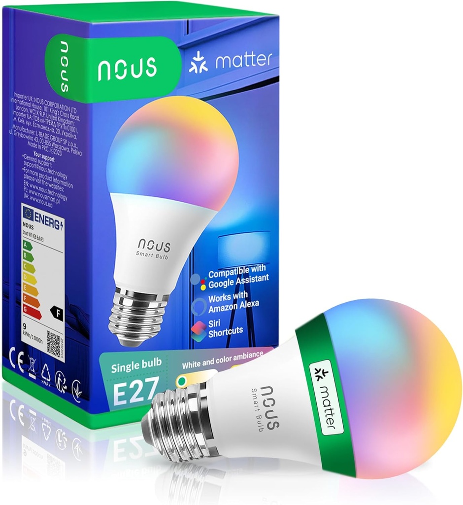 NOUS E27 RGB Matter, ampoule connectée LED Wi-Fi (Single)