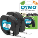 DYMO LetraTag, lot de 2 rubans plastique noir sur blanc, 12 mm × 4 m