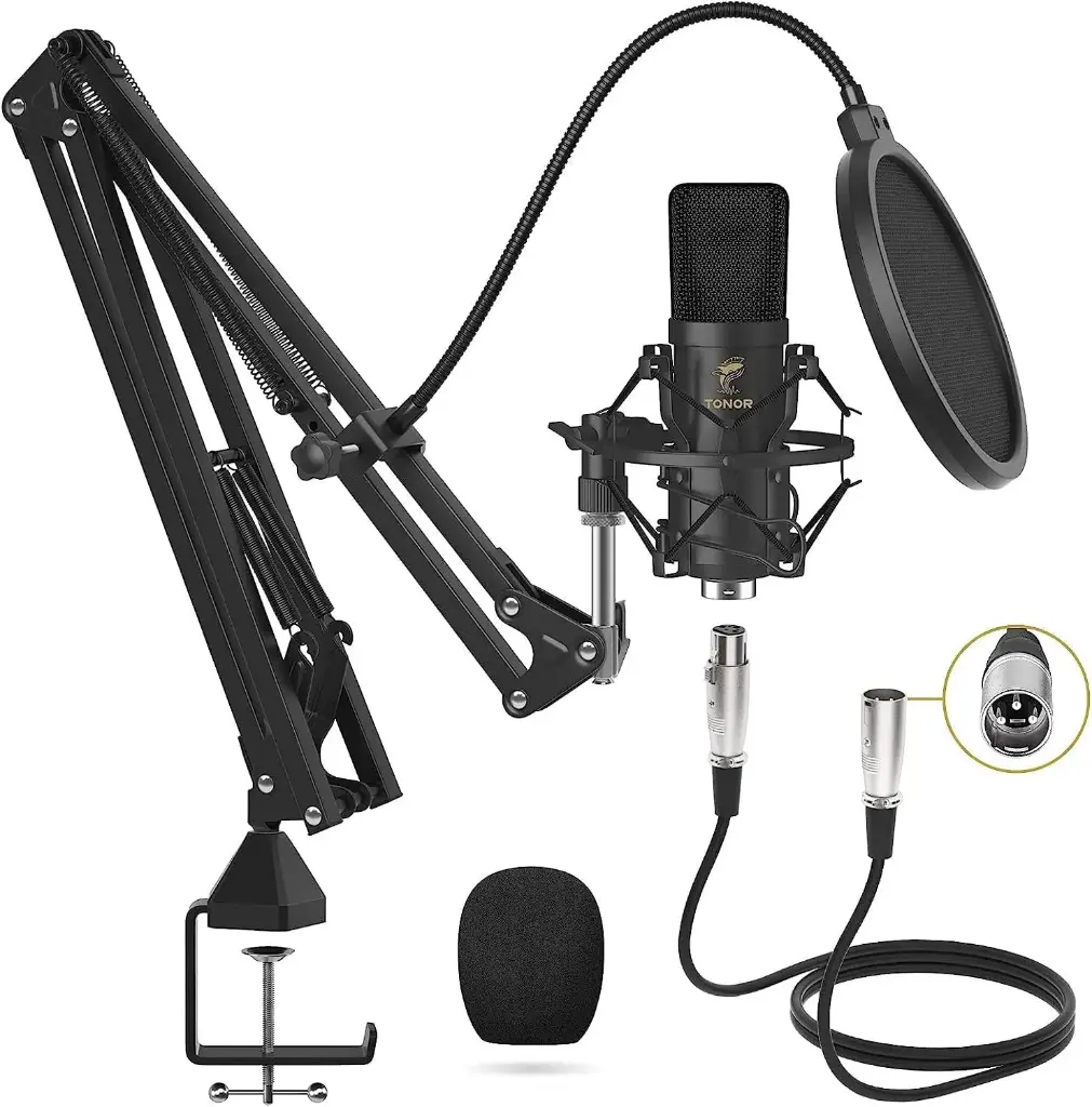 [TC20] TONOR Microphone à Condensateur, Micro Cardioïde XLR Professionnel avec Bras T20 pour Streaming