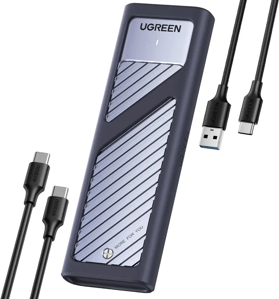 UGREEN Boîtier SSD M.2 NVME USB 3.2 Gen 2 10Gbps Adaptateur Disque Dur, Câbles Fournis USB A vers USB C et USB C vers USB C