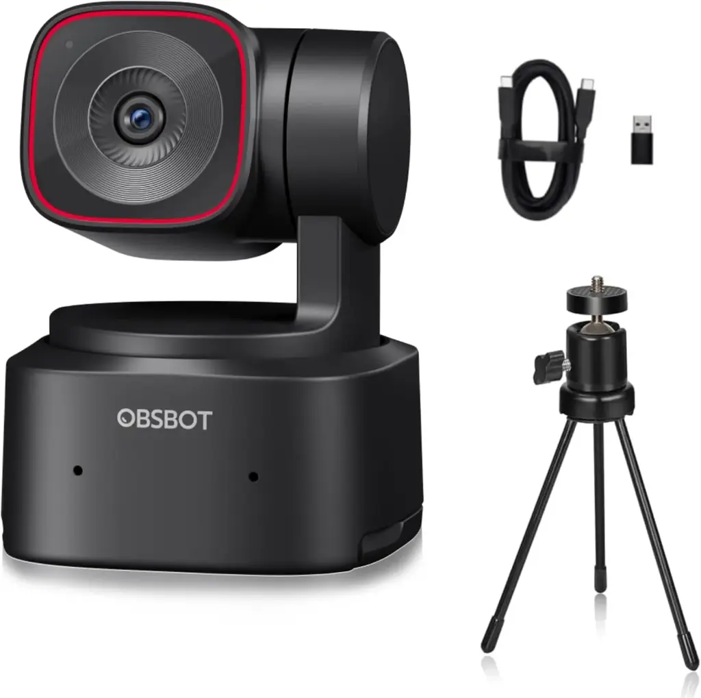 OBSBOT Tiny 2 Lite, PC Caméra avec suivi IA, micros avec réduction du bruit , trépied 4K Webcam