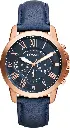 FOSSIL Montre pour Homme Grant, Taille de boîtier de 44 mm, Mouvement Chronographe à Quartz Bracelet en Cuir Bleu
