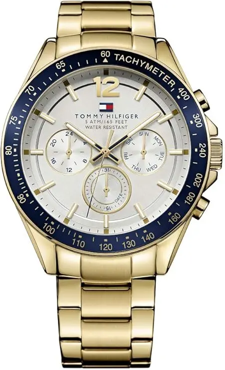 Tommy Hilfiger Montre Multifonction Quartz Homme, Cadran Argenté Blanc, Bracelet en Acier