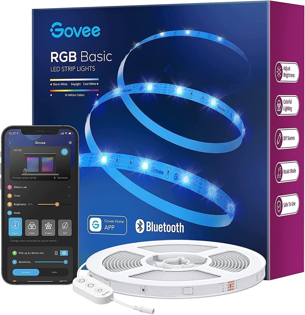 Govee Lumières LED 5m, Bande Lumineuse LED Bluetooth App Control Model H613A