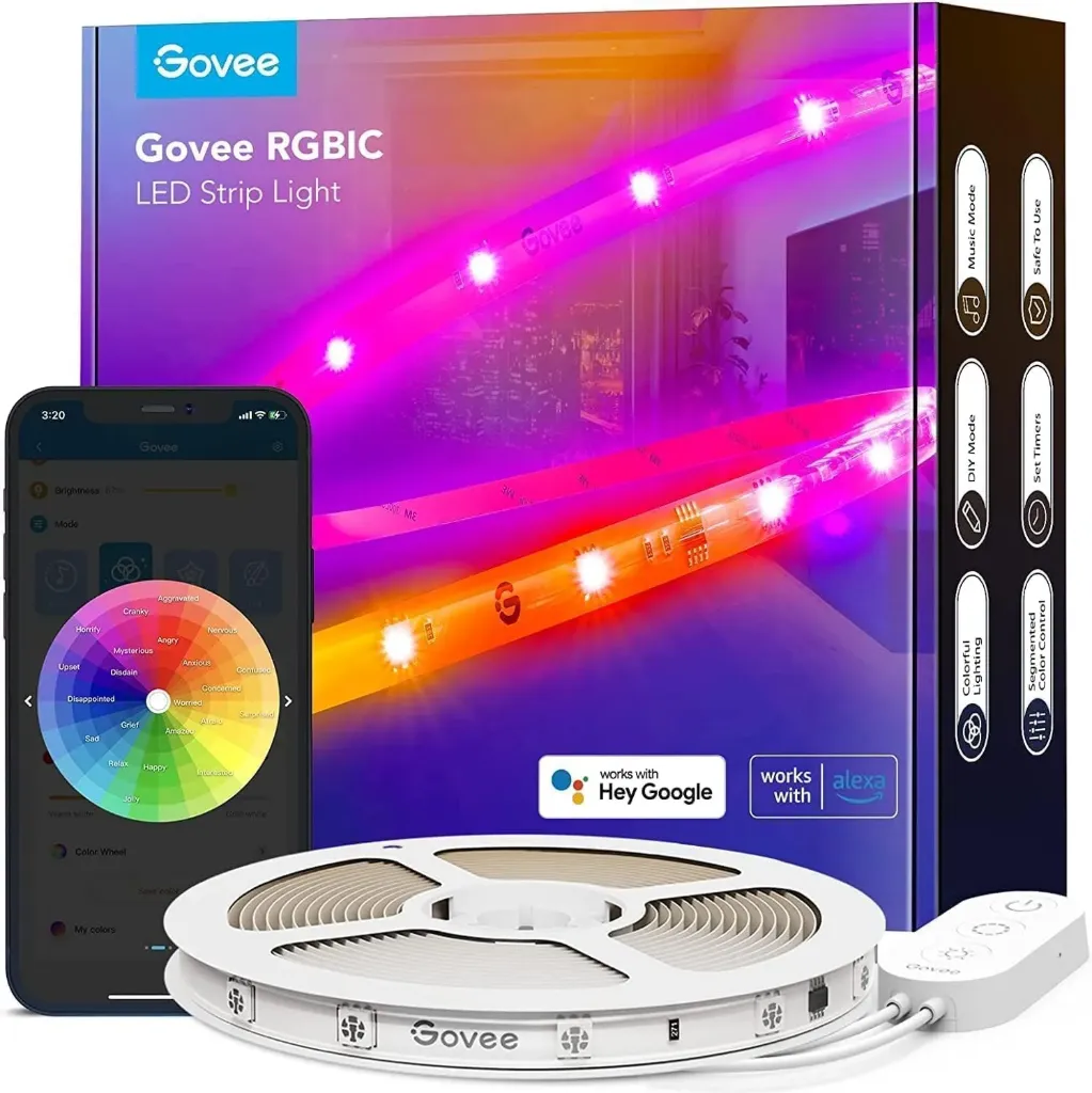 Govee Ruban LED RGBIC, Ruban LED 5m,WiFi Bande LED Compatible avec Alexa et Google Assistant, Contrôle App H619A