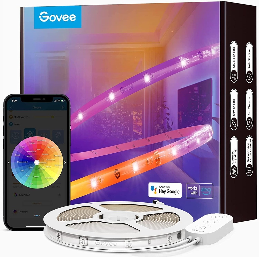Govee Ruban LED RGBIC, Ruban LED 5m,WiFi Bande LED Compatible avec Alexa et Google Assistant, Contrôle App H619A