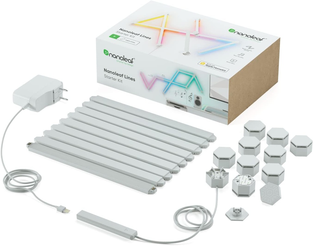 Nanoleaf Lines 60°, kit de démarrage 9 barres LED RGBW, compatible Alexa