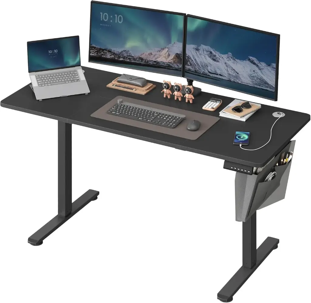 [LSD134B01] SONGMICS Bureau Électrique Réglable en Hauteur, 140 x 60 cm, Table Assis- Debout, Fonction Mémoire 4 Hauteurs, pour Bureau, Télétravail, Noir d'encre