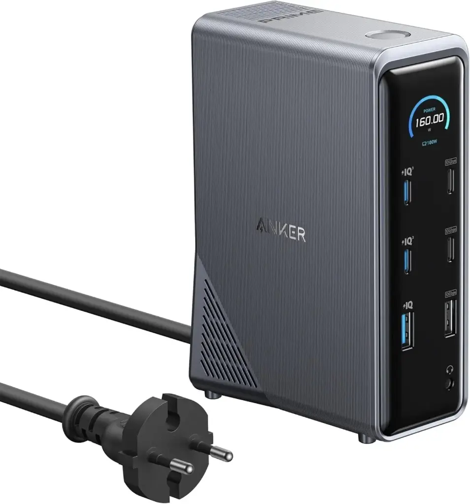Anker Station d'accueil de charge Prime, 14 ports avec sortie maximale de 160 W et alimentation GaN AC-DC intégrée, transferts de données 10 Gbit/s